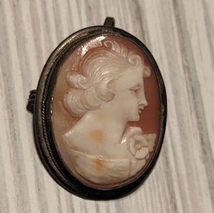 Vintage Sterling Silver 925 Carved Cameo Brooch Pendant
